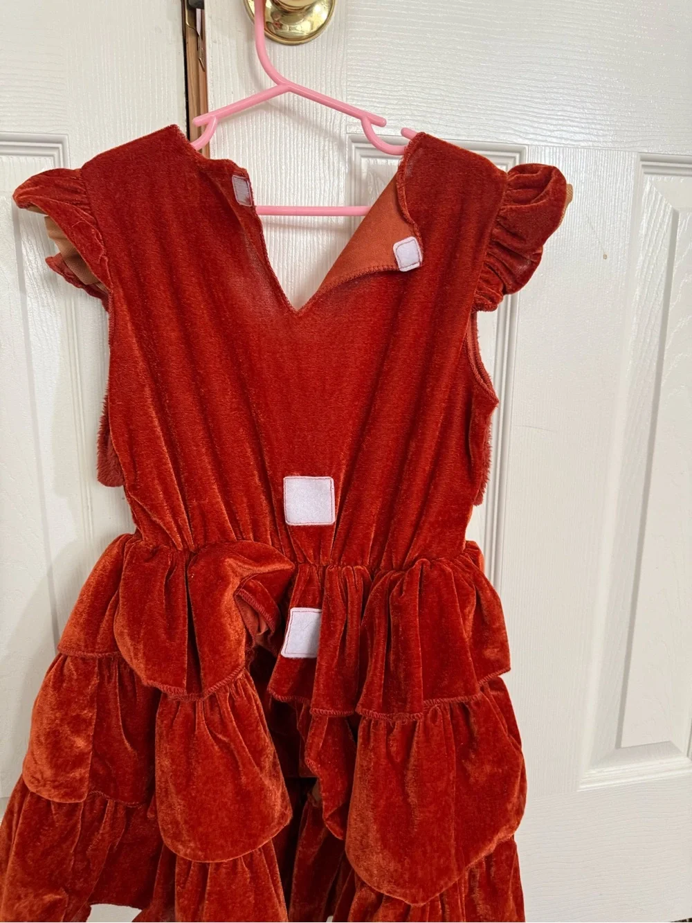 Girls Fox Costume Medium Velvet Ruffle Dress Faux Fur Tail Halloween